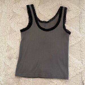 Brand Melville Gray and Black Lace Trim Tank Top